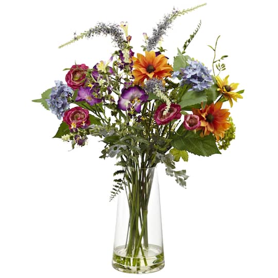 24&#x22; Spring Garden Floral Arrangement with Glass Vase
